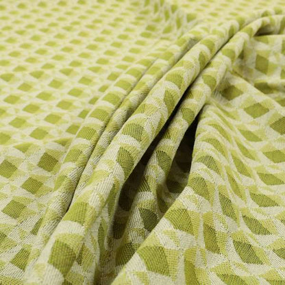 Green Coloured Chenille Geometric Pattern Upholstery Fabric JO-1047 - Made To Measure Curtains