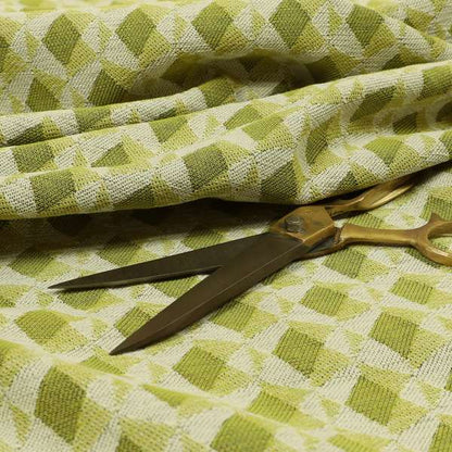 Green Coloured Chenille Geometric Pattern Upholstery Fabric JO-1047 - Made To Measure Curtains