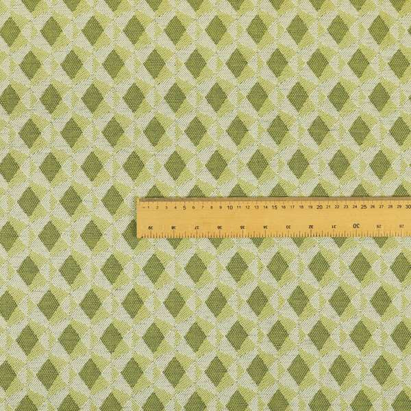 Green Coloured Chenille Geometric Pattern Upholstery Fabric JO-1047 - Made To Measure Curtains