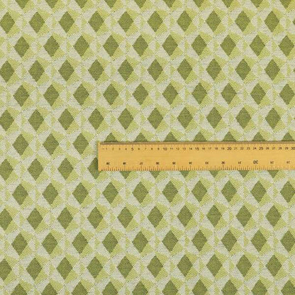 Green Coloured Chenille Geometric Pattern Upholstery Fabric JO-1047 - Made To Measure Curtains