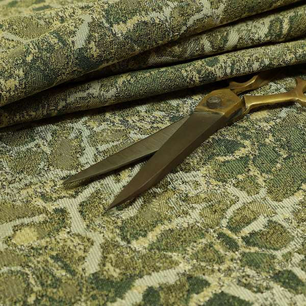 Abstract Camouflage Pattern In Green Colour Chenille Jacquard Upholstery Fabric JO-1048