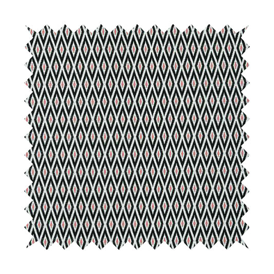 Uzbek Decorative Geometric Triangle Design Black White Pink Colour Soft Chenille Interior Fabric JO-105