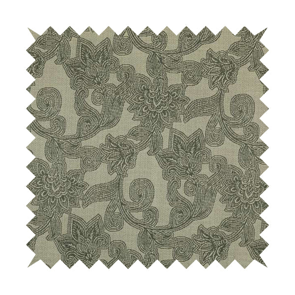 Grey Coloured Floral Chenille Furnishing Upholstery Fabric JO-1051 - Made To Measure Curtains