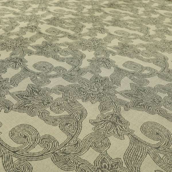 Grey Coloured Floral Chenille Furnishing Upholstery Fabric JO-1051 - Handmade Cushions