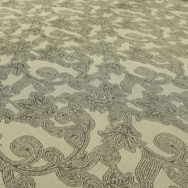 Grey Coloured Floral Chenille Furnishing Upholstery Fabric JO-1051