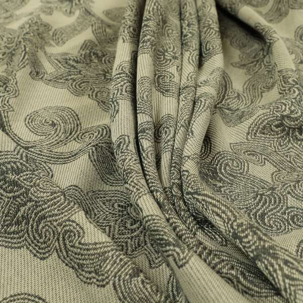 Grey Coloured Floral Chenille Furnishing Upholstery Fabric JO-1051 - Made To Measure Curtains