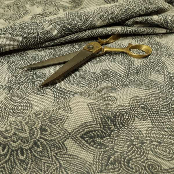 Grey Coloured Floral Chenille Furnishing Upholstery Fabric JO-1051 - Made To Measure Curtains