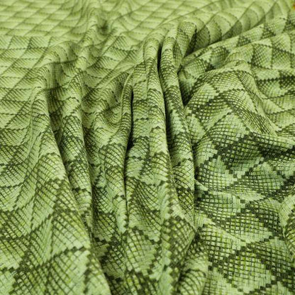 Squared Geometric Pattern Green Colour Chenille Upholstery Fabric JO-1055 - Made To Measure Curtains