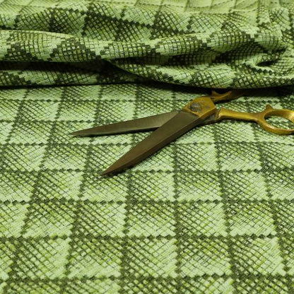 Squared Geometric Pattern Green Colour Chenille Upholstery Fabric JO-1055