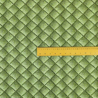 Squared Geometric Pattern Green Colour Chenille Upholstery Fabric JO-1055 - Roman Blinds