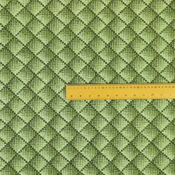 Squared Geometric Pattern Green Colour Chenille Upholstery Fabric JO-1055 - Made To Measure Curtains