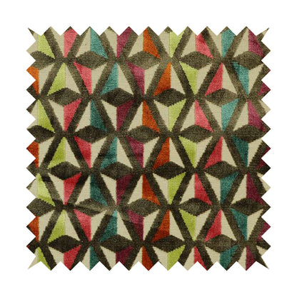 Modern Arrow Pattern Cut Velvet Material Multi Coloured Upholstery Fabric JO-1056 - Roman Blinds