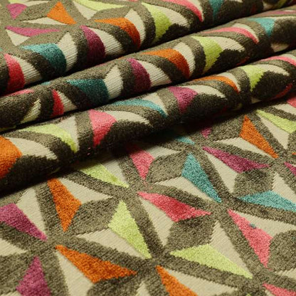 Modern Arrow Pattern Cut Velvet Material Multi Coloured Upholstery Fabric JO-1056 - Made To Measure Curtains