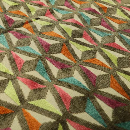 Modern Arrow Pattern Cut Velvet Material Multi Coloured Upholstery Fabric JO-1056 - Roman Blinds