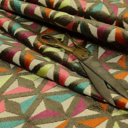 Modern Arrow Pattern Cut Velvet Material Multi Coloured Upholstery Fabric JO-1056 - Roman Blinds