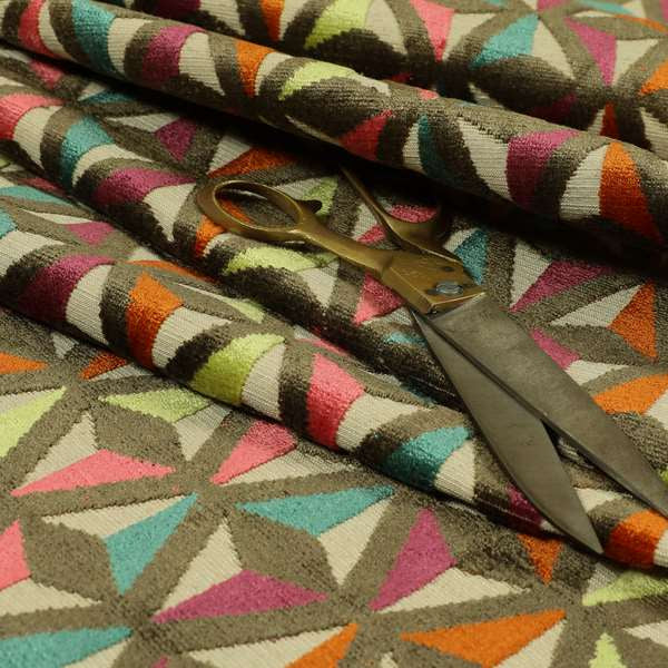 Modern Arrow Pattern Cut Velvet Material Multi Coloured Upholstery Fabric JO-1056