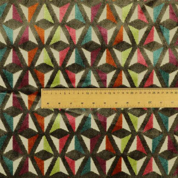 Modern Arrow Pattern Cut Velvet Material Multi Coloured Upholstery Fabric JO-1056 - Roman Blinds