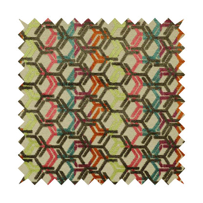 Modern Geometric Pattern Cut Velvet Material Multi Coloured Upholstery Fabric JO-1057 - Handmade Cushions