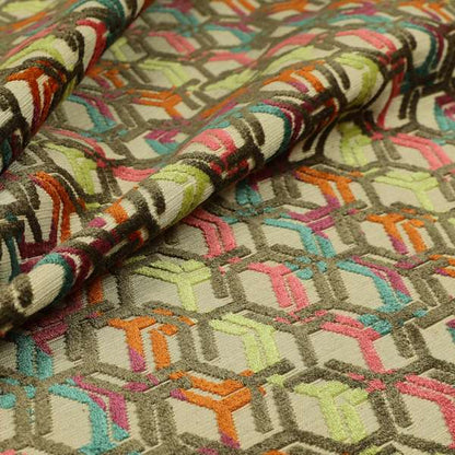 Modern Geometric Pattern Cut Velvet Material Multi Coloured Upholstery Fabric JO-1057 - Roman Blinds