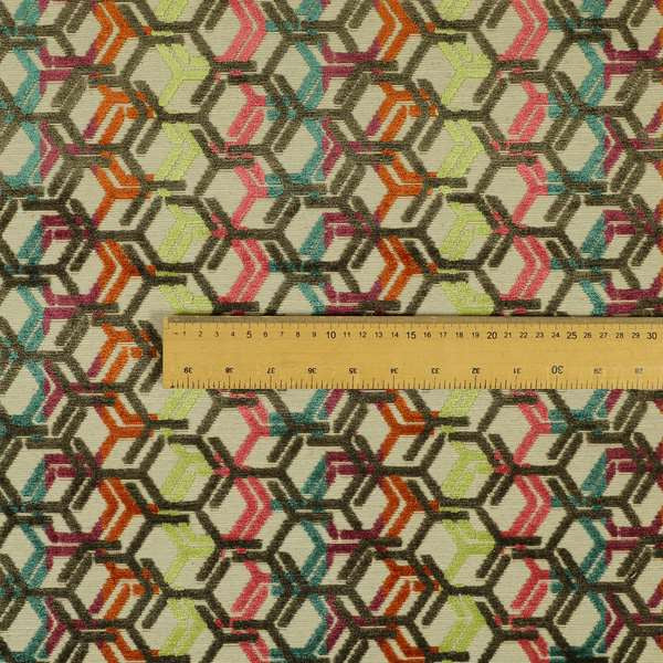 Modern Geometric Pattern Cut Velvet Material Multi Coloured Upholstery Fabric JO-1057 - Roman Blinds