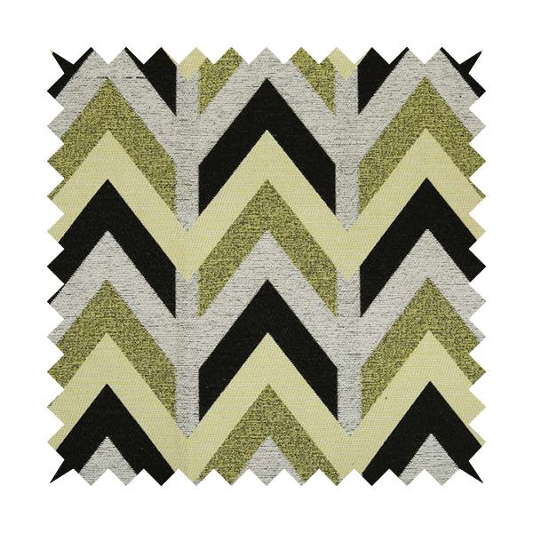 Chevron Pattern Furnishing Fabric In White Black Lime Green Colours Woven Soft Chenille Fabric JO-106 - Made To Measure Curtains