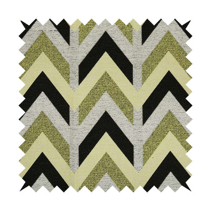 Chevron Pattern Furnishing Fabric In White Black Lime Green Colours Woven Soft Chenille Fabric JO-106 - Made To Measure Curtains