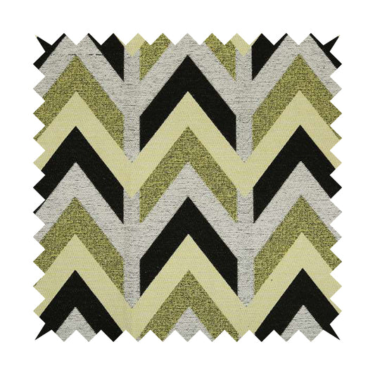 Chevron Pattern Furnishing Fabric In White Black Lime Green Colours Woven Soft Chenille Fabric JO-106