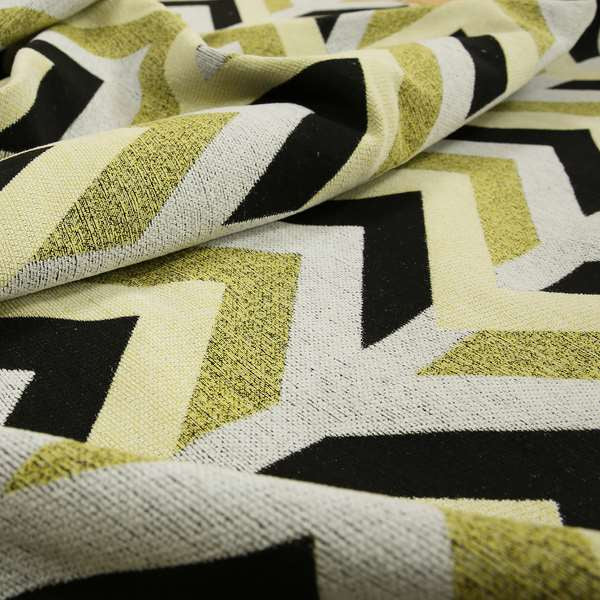 Chevron Pattern Furnishing Fabric In White Black Lime Green Colours Woven Soft Chenille Fabric JO-106 - Made To Measure Curtains