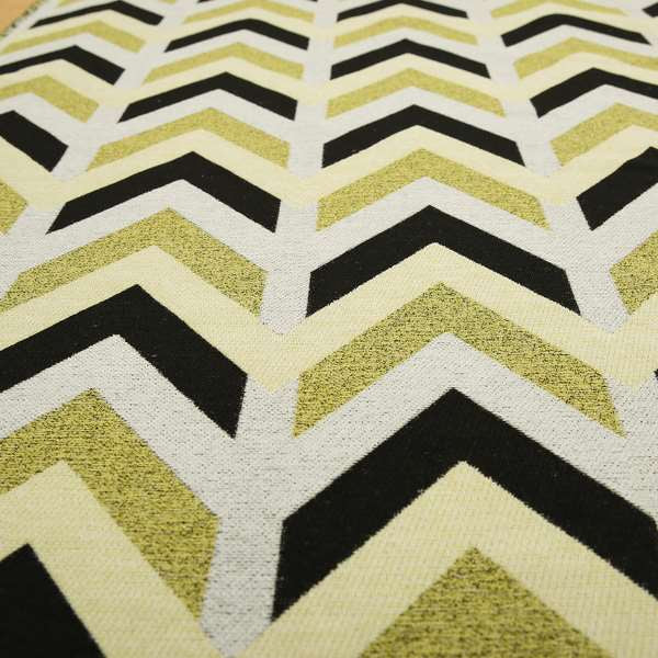 Chevron Pattern Furnishing Fabric In White Black Lime Green Colours Woven Soft Chenille Fabric JO-106 - Roman Blinds