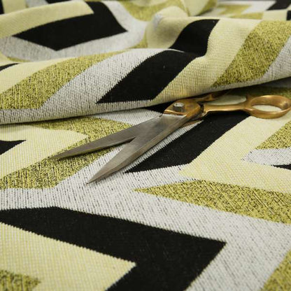 Chevron Pattern Furnishing Fabric In White Black Lime Green Colours Woven Soft Chenille Fabric JO-106 - Made To Measure Curtains