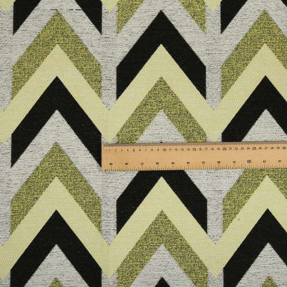 Chevron Pattern Furnishing Fabric In White Black Lime Green Colours Woven Soft Chenille Fabric JO-106 - Made To Measure Curtains