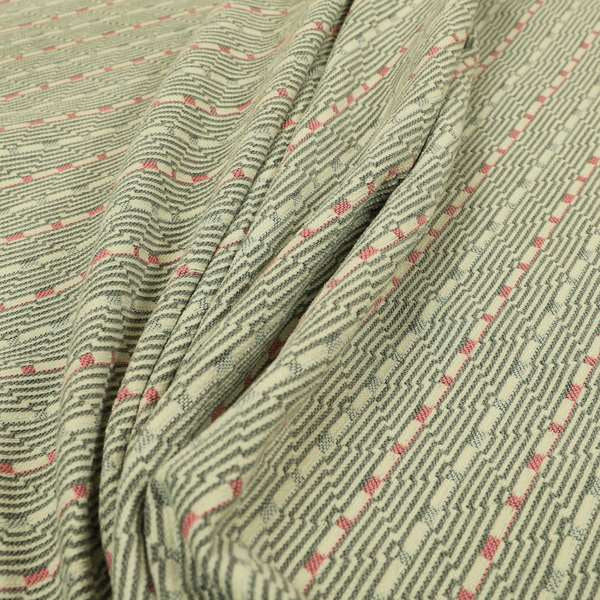 Striped Pattern Cream Grey Pink Colour Furnishing Upholstery Fabric JO-1064 - Made To Measure Curtains