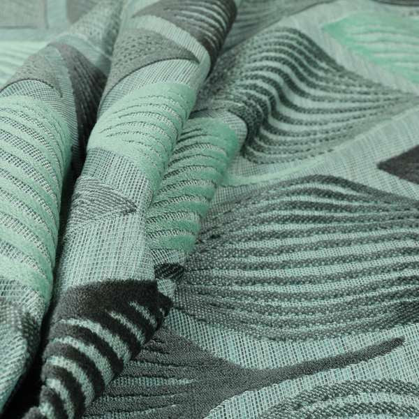 Geometric Balloon Pattern Cut Velvet Material Jade Green Grey Colour Upholstery Fabric JO-1065 - Roman Blinds