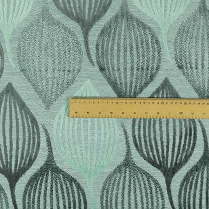 Geometric Balloon Pattern Cut Velvet Material Jade Green Grey Colour Upholstery Fabric JO-1065 - Roman Blinds