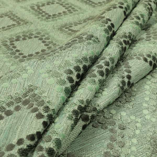 Geometric Cube Pattern Cut Velvet Material Jade Green Grey Colour Upholstery Fabric JO-1066 - Roman Blinds