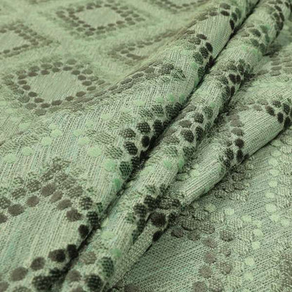 Geometric Cube Pattern Cut Velvet Material Jade Green Grey Colour Upholstery Fabric JO-1066