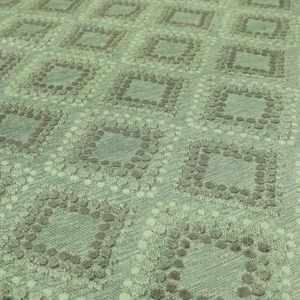 Geometric Cube Pattern Cut Velvet Material Jade Green Grey Colour Upholstery Fabric JO-1066 - Roman Blinds