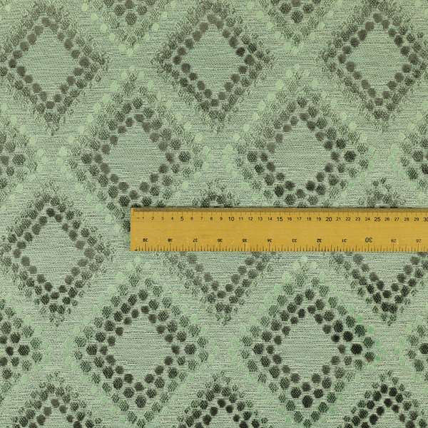 Geometric Cube Pattern Cut Velvet Material Jade Green Grey Colour Upholstery Fabric JO-1066 - Roman Blinds