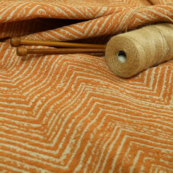 Chevron Pattern Chenille Material In Orange Colour Upholstery Fabrics JO-1068 - Roman Blinds