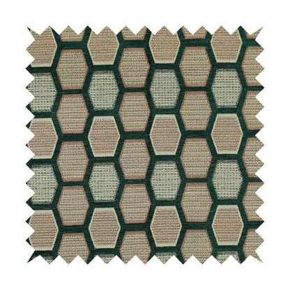 Teal Pink Colour Hexagon Geometric Pattern Soft Chenille Upholstery Fabric JO-1071 - Roman Blinds