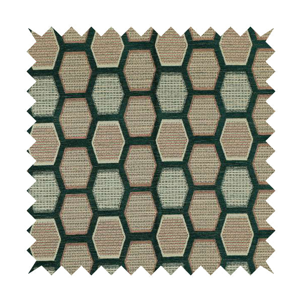 Teal Pink Colour Hexagon Geometric Pattern Soft Chenille Upholstery Fabric JO-1071 - Made To Measure Curtains