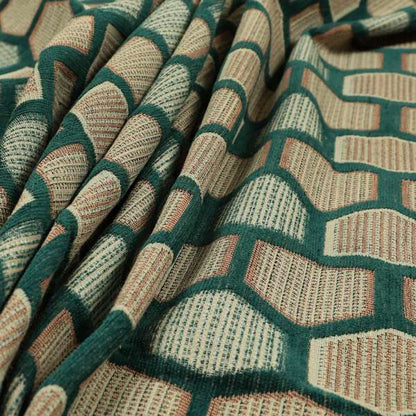 Teal Pink Colour Hexagon Geometric Pattern Soft Chenille Upholstery Fabric JO-1071 - Roman Blinds