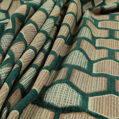 Teal Pink Colour Hexagon Geometric Pattern Soft Chenille Upholstery Fabric JO-1071