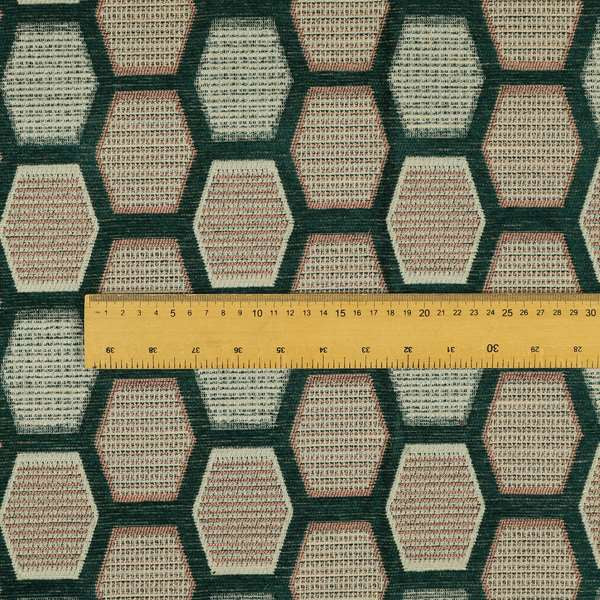 Teal Pink Colour Hexagon Geometric Pattern Soft Chenille Upholstery Fabric JO-1071 - Roman Blinds