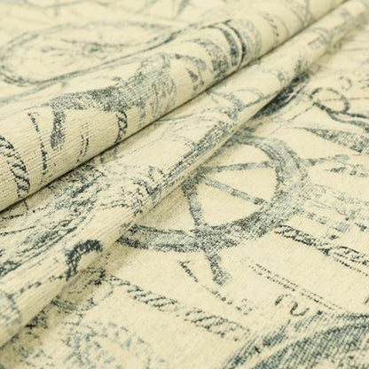 Nautical Theme Pattern Cream Chenille Upholstery Fabric JO-1073 - Made To Measure Curtains