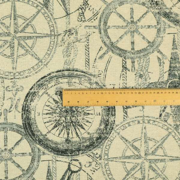 Nautical Theme Pattern Cream Chenille Upholstery Fabric JO-1073 - Made To Measure Curtains