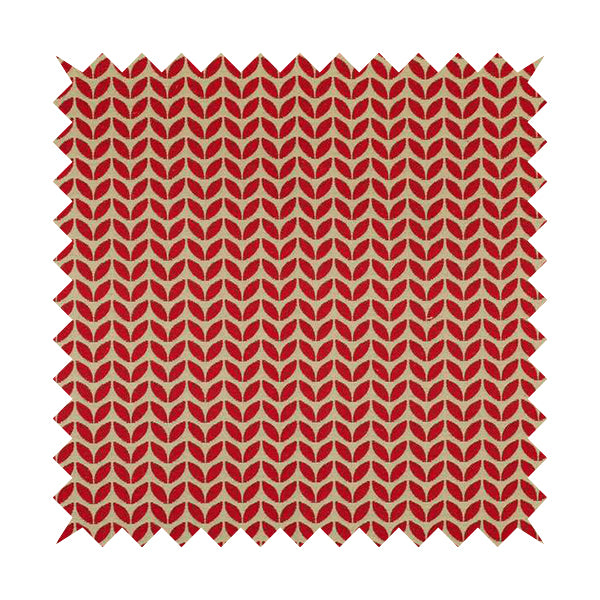 Open Leaf 2D Pattern Chenille Material In Red Beige Colour Upholstery Fabric JO-1074 - Made To Measure Curtains