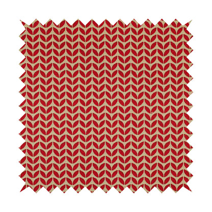 Open Leaf 2D Pattern Chenille Material In Red Beige Colour Upholstery Fabric JO-1074 - Made To Measure Curtains