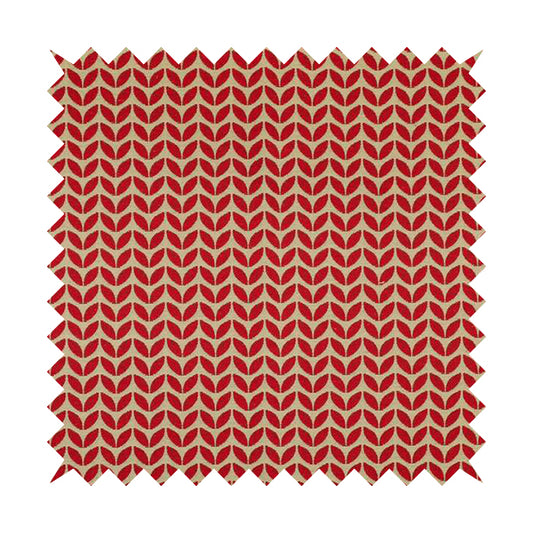 Open Leaf 2D Pattern Chenille Material In Red Beige Colour Upholstery Fabric JO-1074