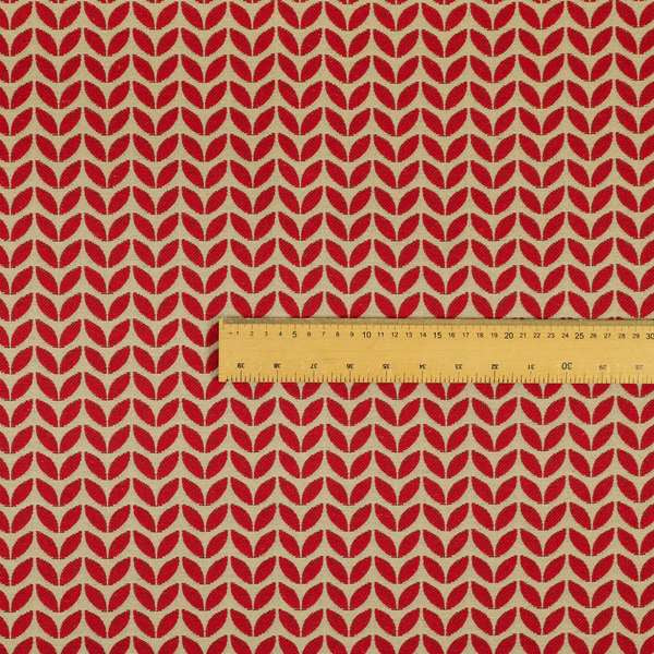 Open Leaf 2D Pattern Chenille Material In Red Beige Colour Upholstery Fabric JO-1074 - Made To Measure Curtains